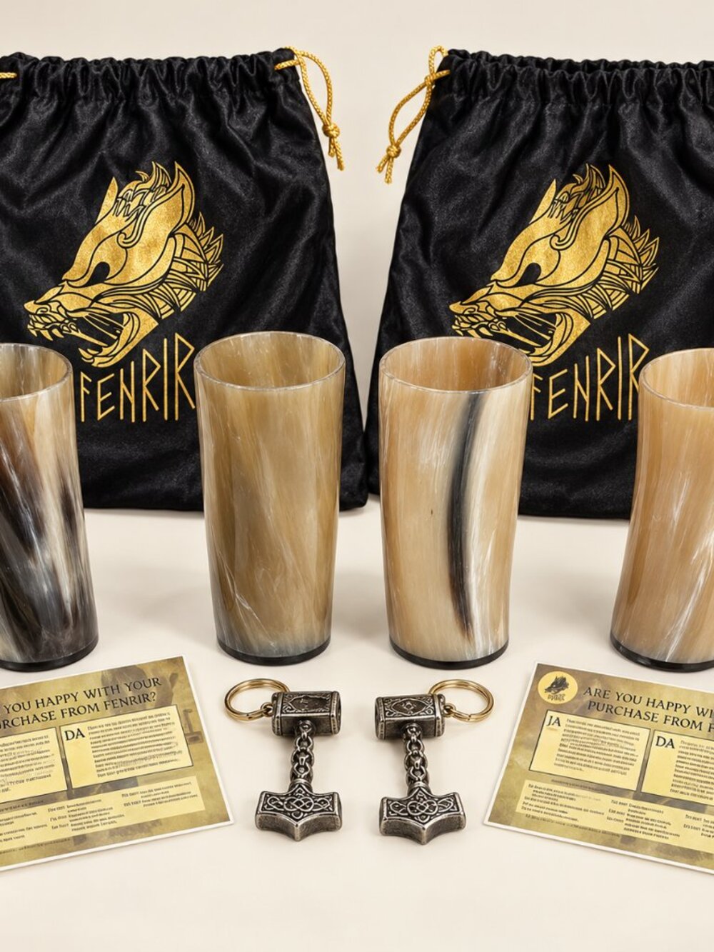 Fenrir Viking Horn-Style Resin Drinking Cup w/ Pouch Cream Gold